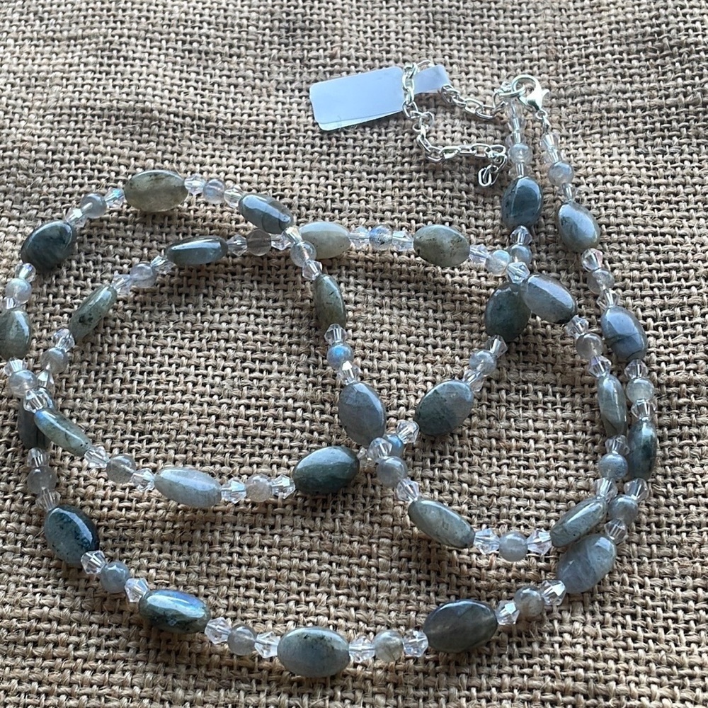 Labradorite Stone & Crystal necklace adjustable Handmade New - Picture 8 of 11